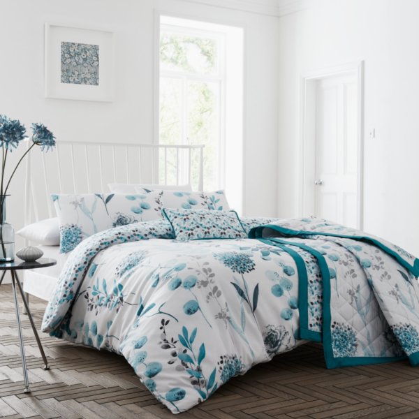 Inky Floral Teal 200 Thread Duvet Set Bed Linen York Connollys